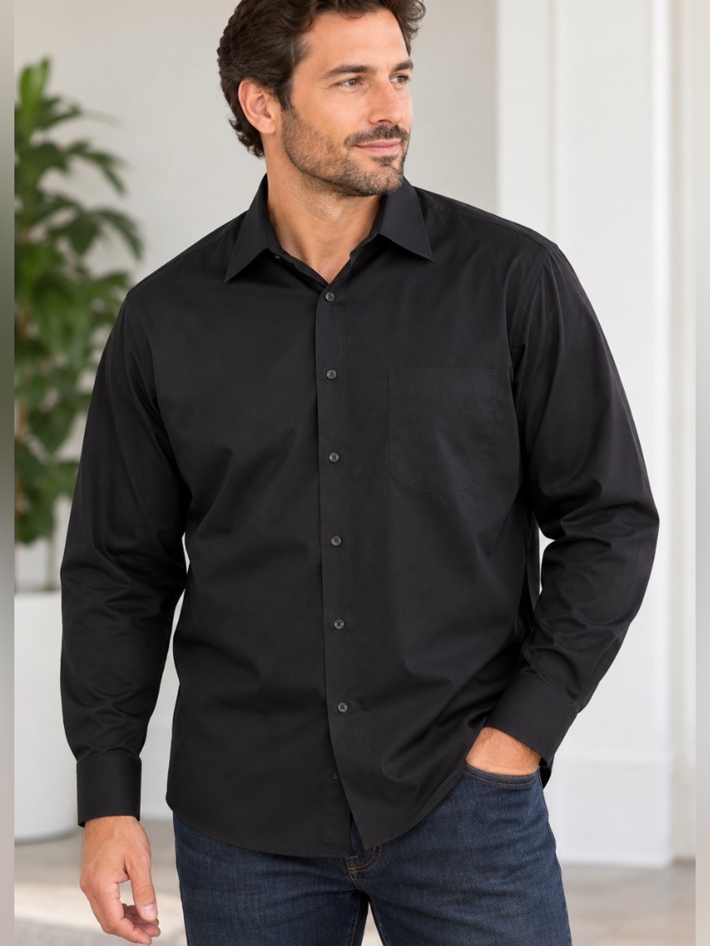 Arrow Men's Black Dress Shirt Size 18½ Regular Fit Wrinkle Free Button Up